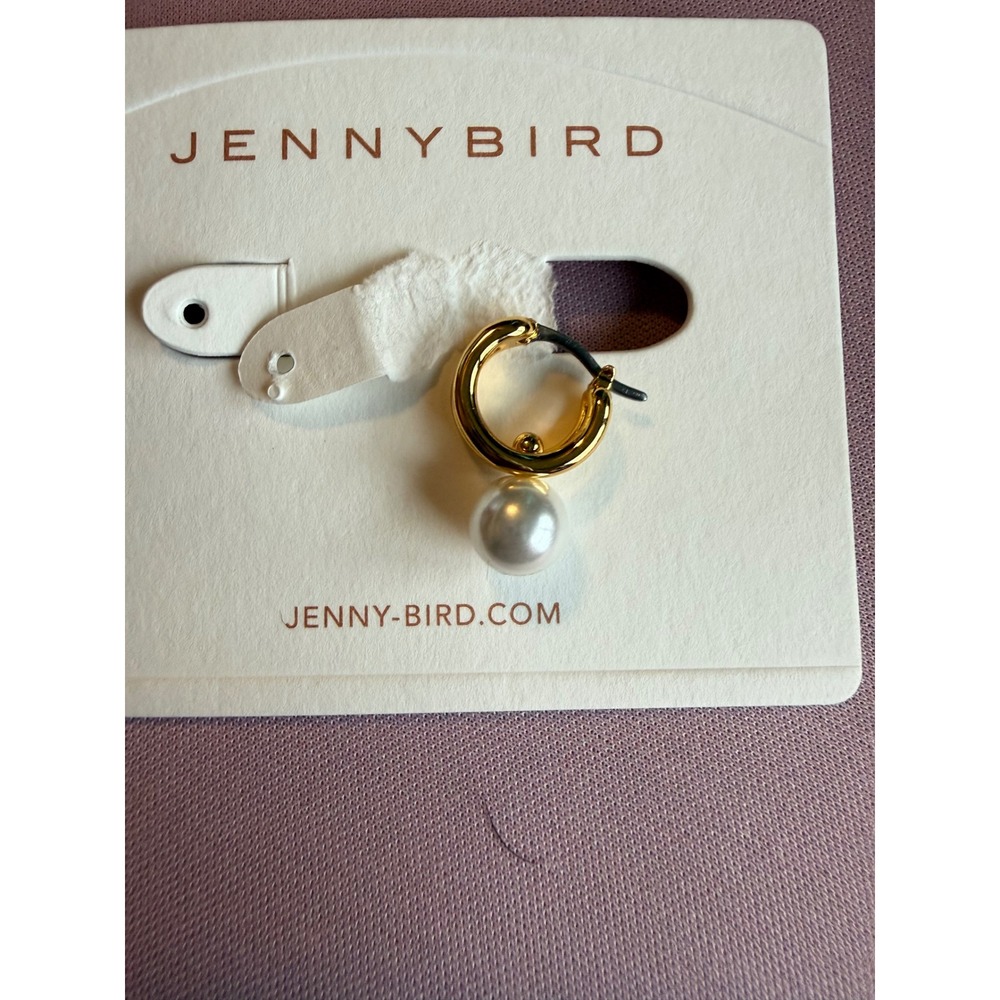 Jenny Bird Single Pearl Drop Hoop Earring High Polish Gold JB3352-HGP